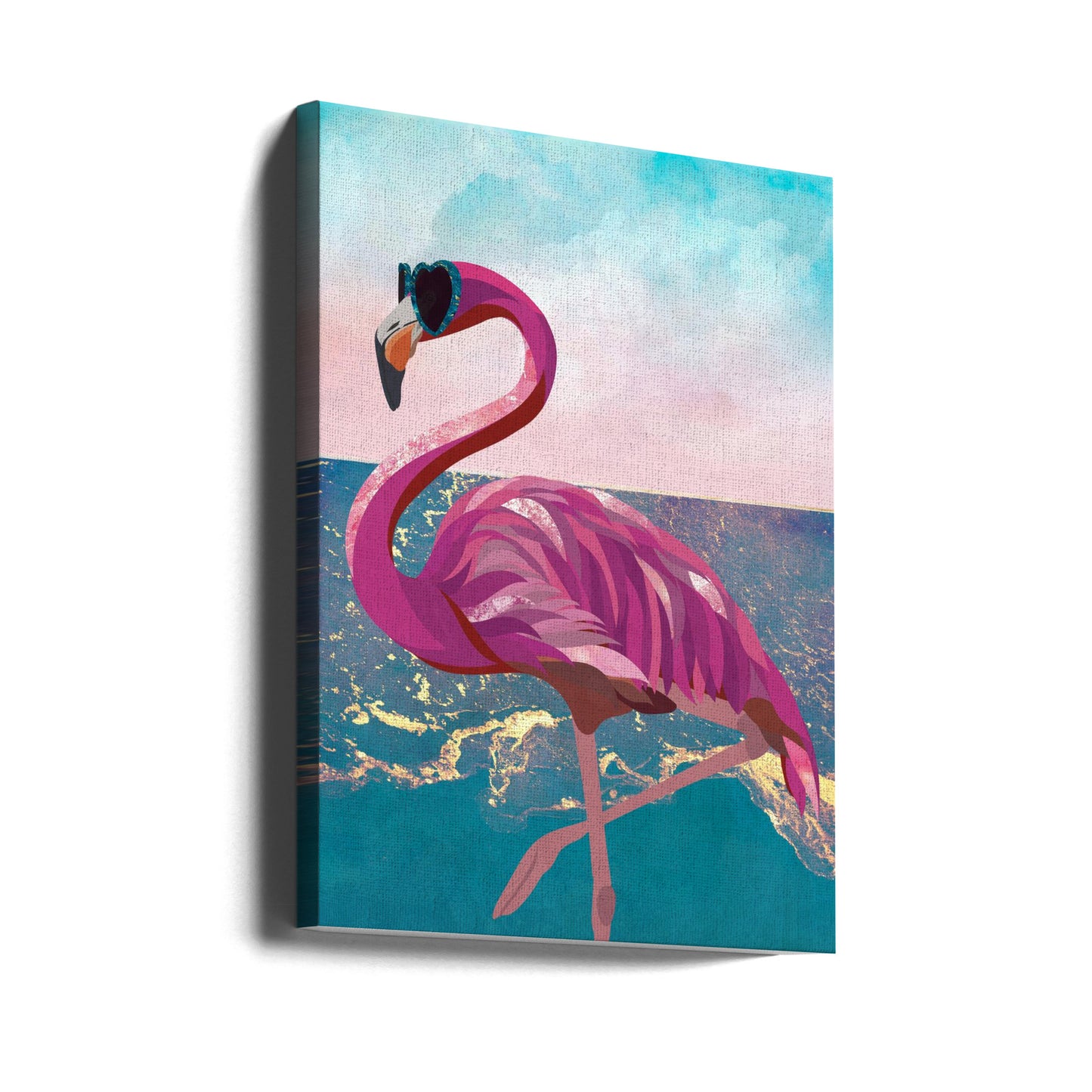 Flamingo goes to the beach | Canvas