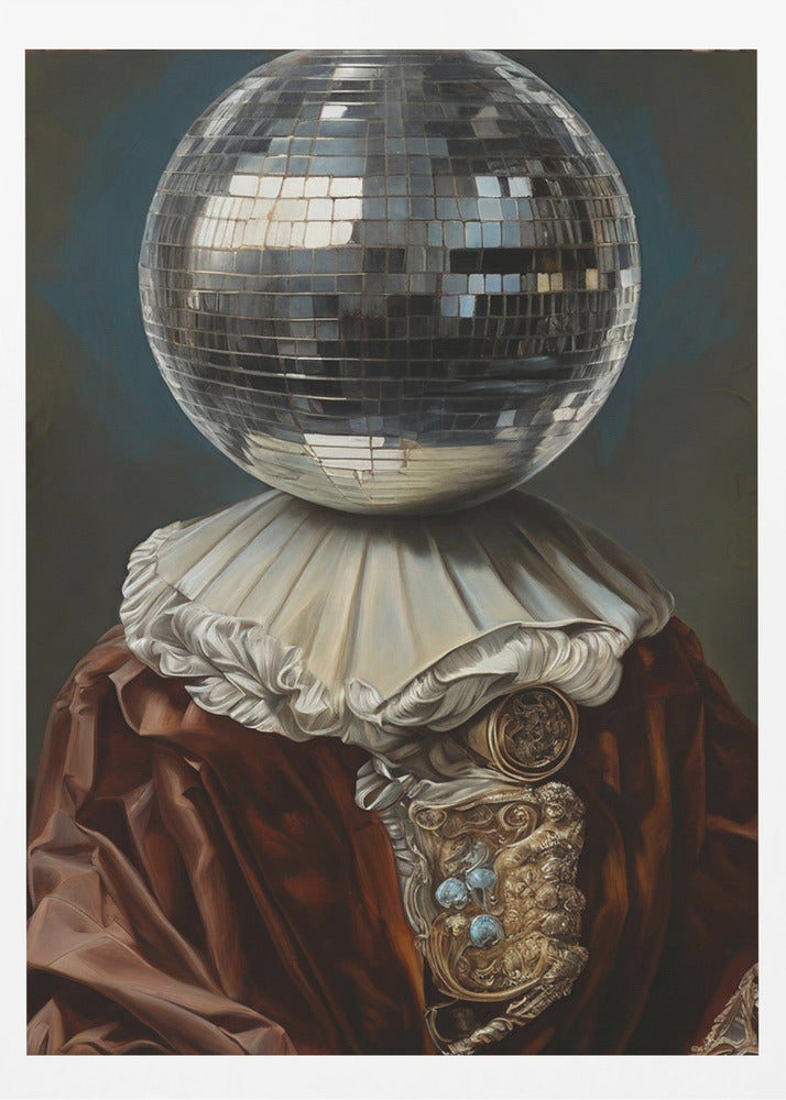 Boule disco antique, un homme avec une tête disco | Affiches