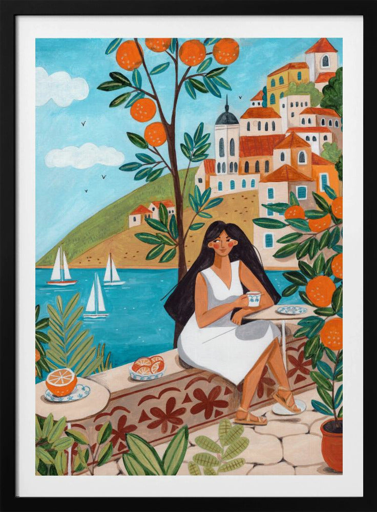 Reisen Poster - Kunstdruck Frau an der Mittelmeerküste | Poster - Kunstdruck