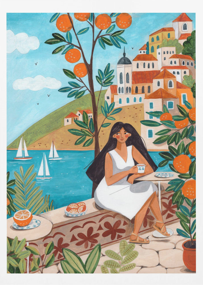 Femme sur une affiche de voyage sur la côte méditerranéenne | Affiches