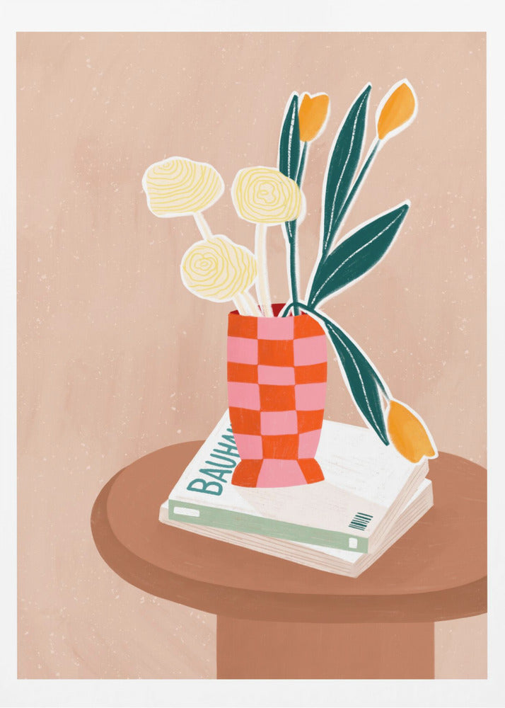 Fleur dans un vase rouge à carreaux | Affiches