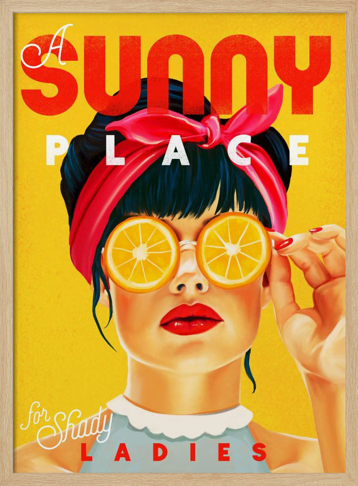 En solig plats för skuggiga damer Orange pinupkonst | Poster