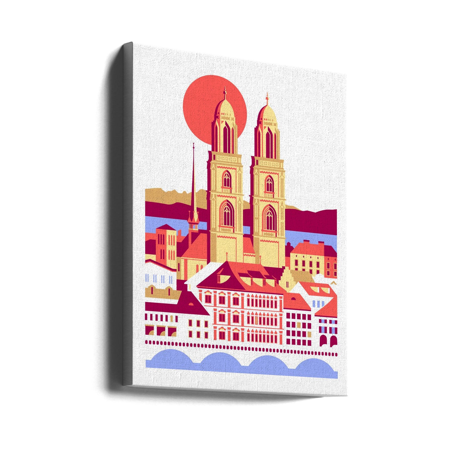 Città di Zurigo, Svizzera, montagne estive svizzere, illustrazione della città, vintage Poster - Stampe d’Arte | Stampe su Tela