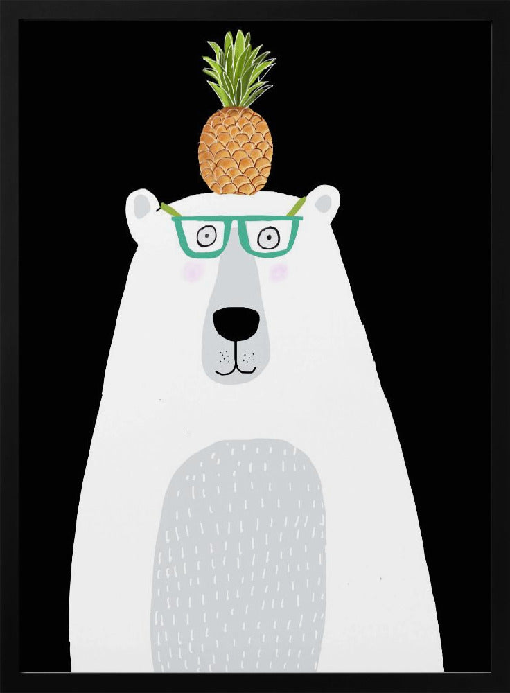 Funny White Polar Bear Wearing Glasses with Pineapple | Poster