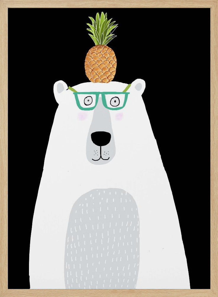 Funny White Polar Bear Wearing Glasses with Pineapple | Poster