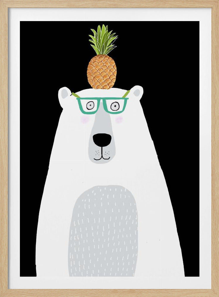 Funny White Polar Bear Wearing Glasses with Pineapple | Poster
