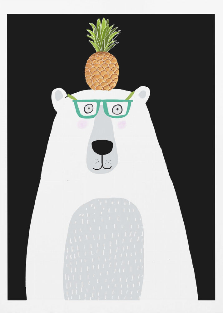 Funny White Polar Bear Wearing Glasses with Pineapple | Poster