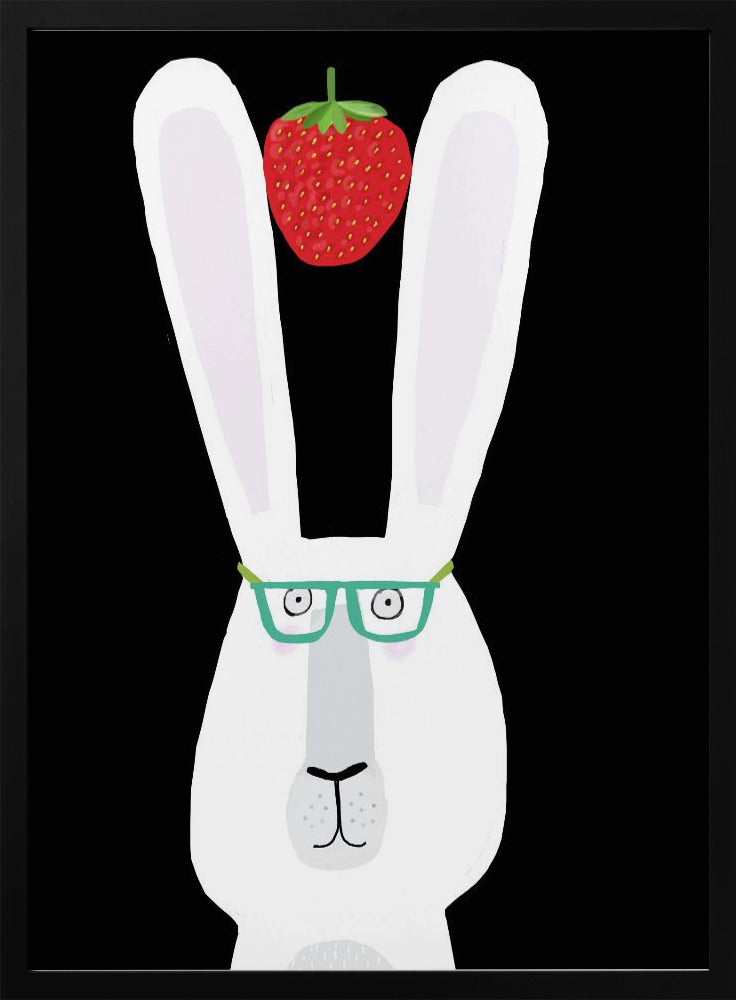 Cute White Rabbit with Strawberry by Artist Carla Daly | Poster