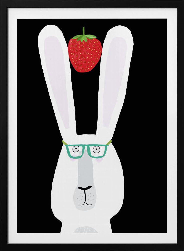 Cute White Rabbit with Strawberry by Artist Carla Daly | Poster