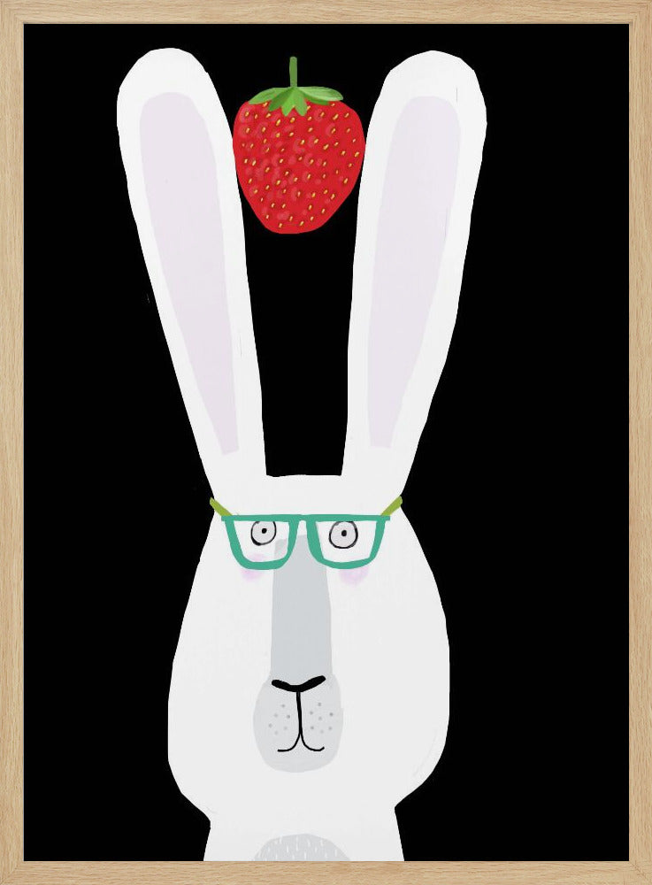 Cute White Rabbit with Strawberry by Artist Carla Daly | Poster