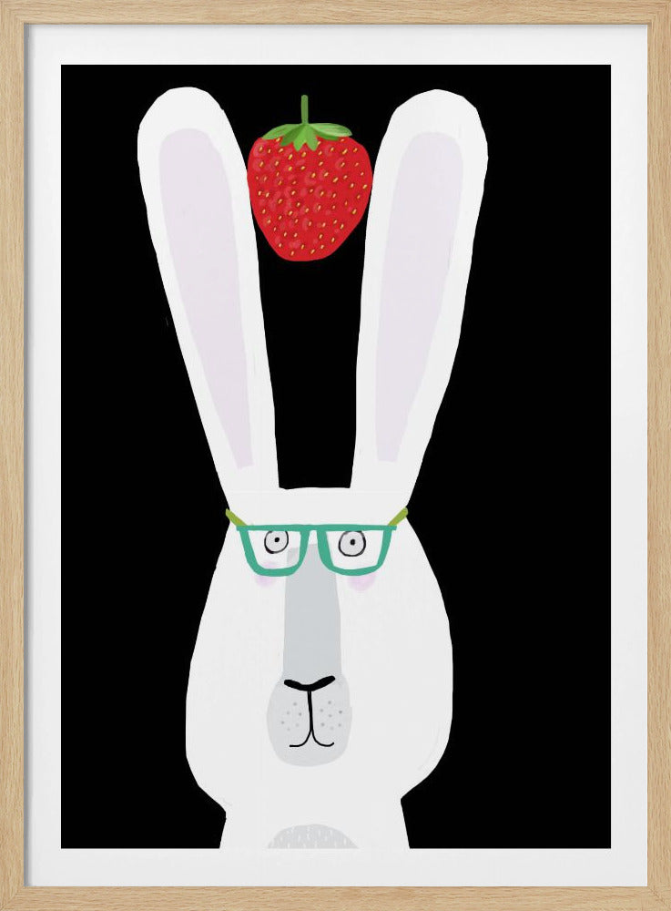 Cute White Rabbit with Strawberry by Artist Carla Daly | Poster