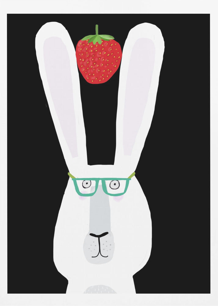 Cute White Rabbit with Strawberry by Artist Carla Daly | Poster