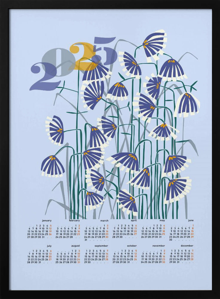Kalender 2025 Linolschnitt Blumen Licht | Poster