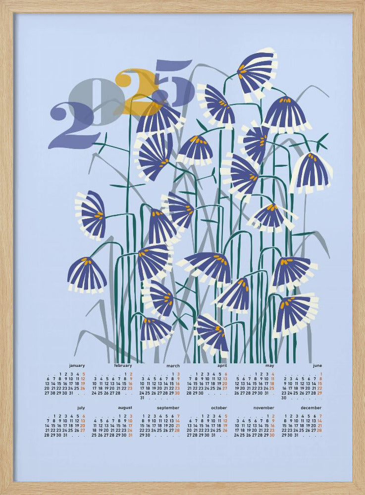 Kalender 2025 Linolschnitt Blumen Licht | Poster