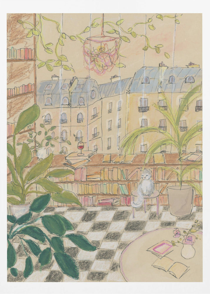 Chat d'une librairie parisienne ancienne | Affiches