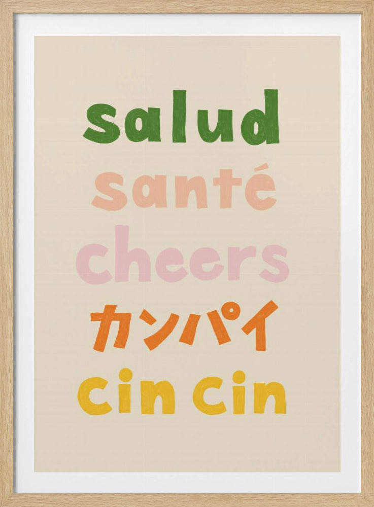 Cheers Typografi - Salud Santé Cheers Kanpai Cin cin | Affisch