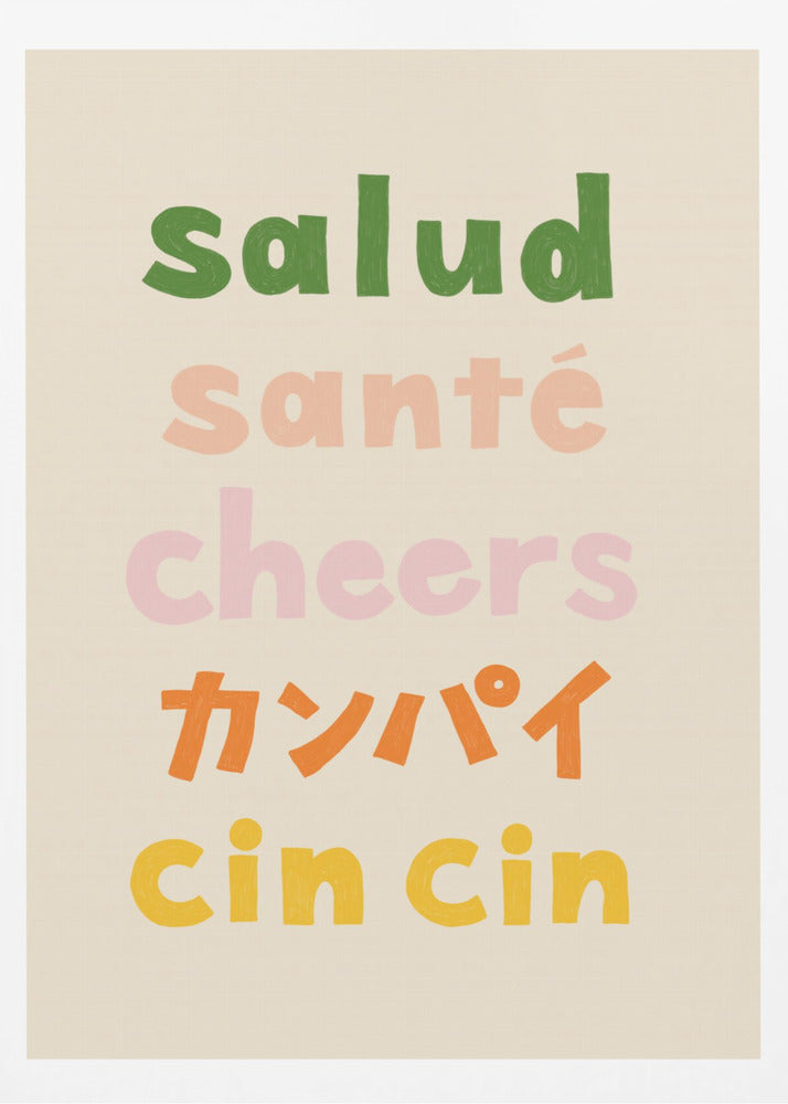 Cheers Typografi - Salud Santé Cheers Kanpai Cin cin | Affisch