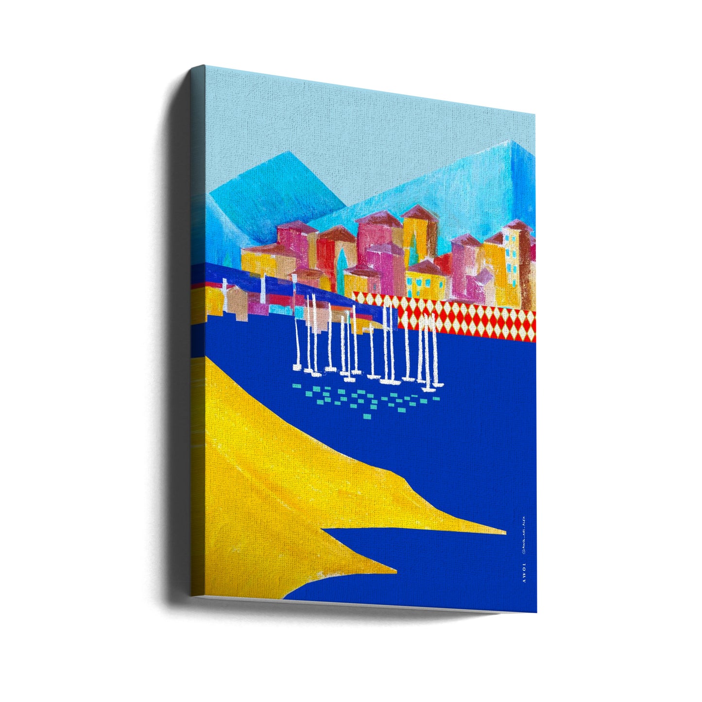 Ville portuaire colorée entre montagne et mer | Tableaux sur Toile