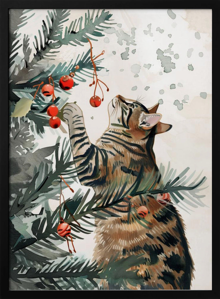 Kätzchen und Weihnachtsbaum | Poster