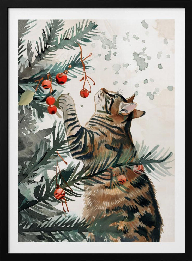 Kätzchen und Weihnachtsbaum | Poster