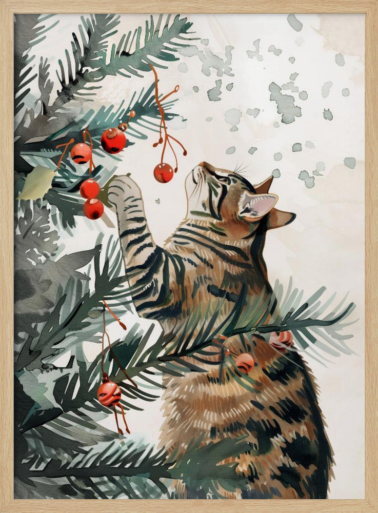 Kätzchen und Weihnachtsbaum | Poster