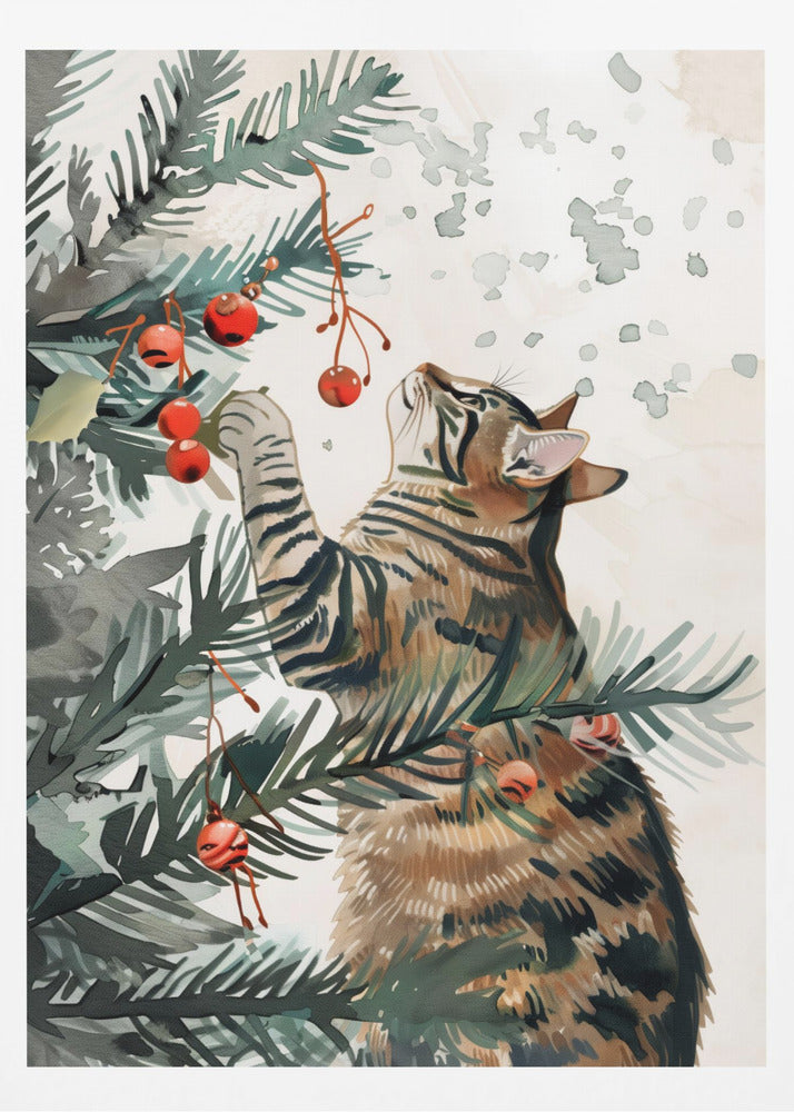 Kätzchen und Weihnachtsbaum | Poster