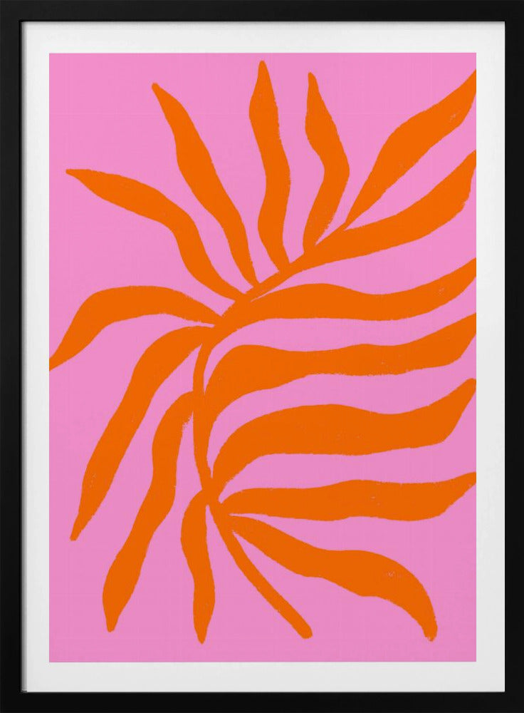 Orange Silhouette Textured Branch on Pink | Poster