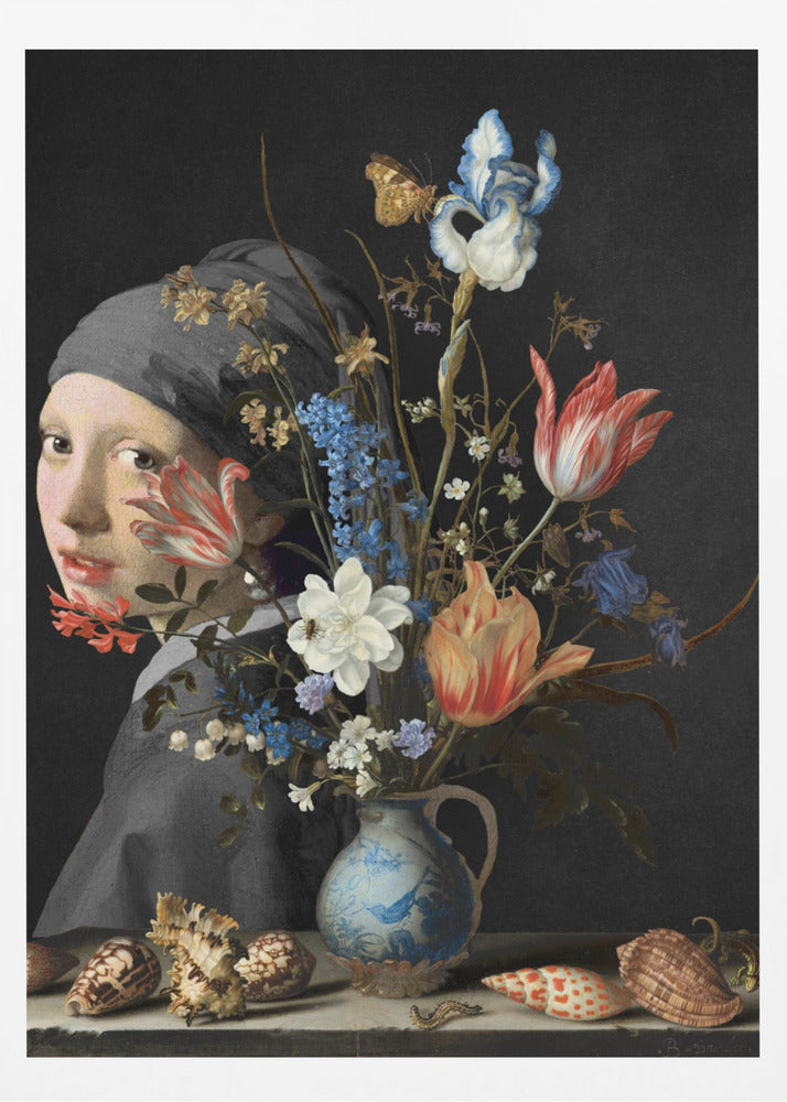 La Jeune Fille à la perle - Édition Derrière un vase Wan Li | Affiches