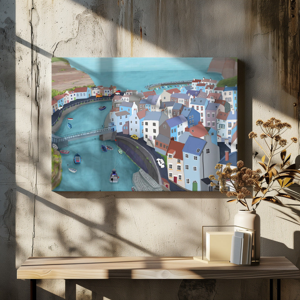 Vista aérea de Staithes, Reino Unido por la artista Carla Daly | Impresiones en Lienzo