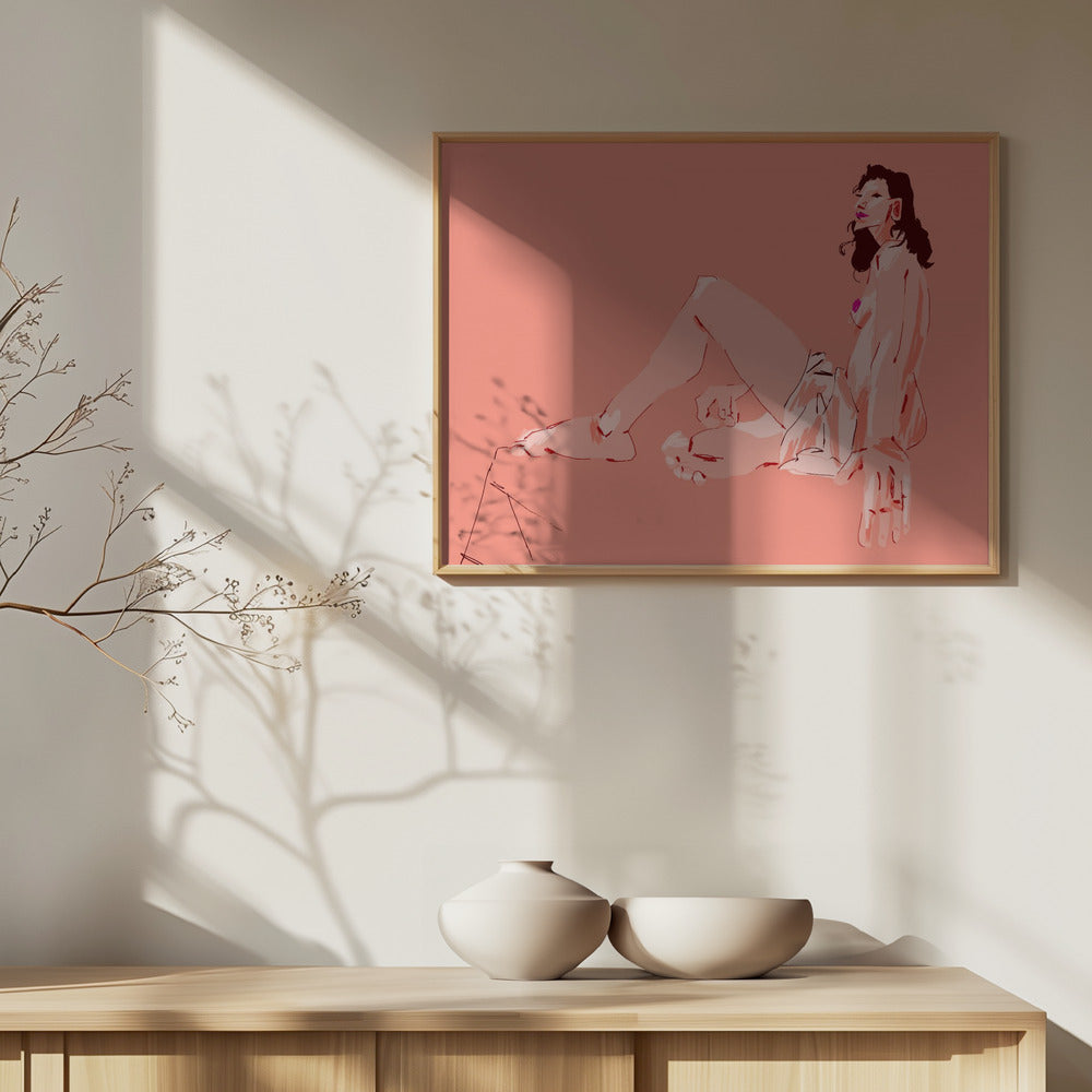 Flicka Sitter Rosa | Poster