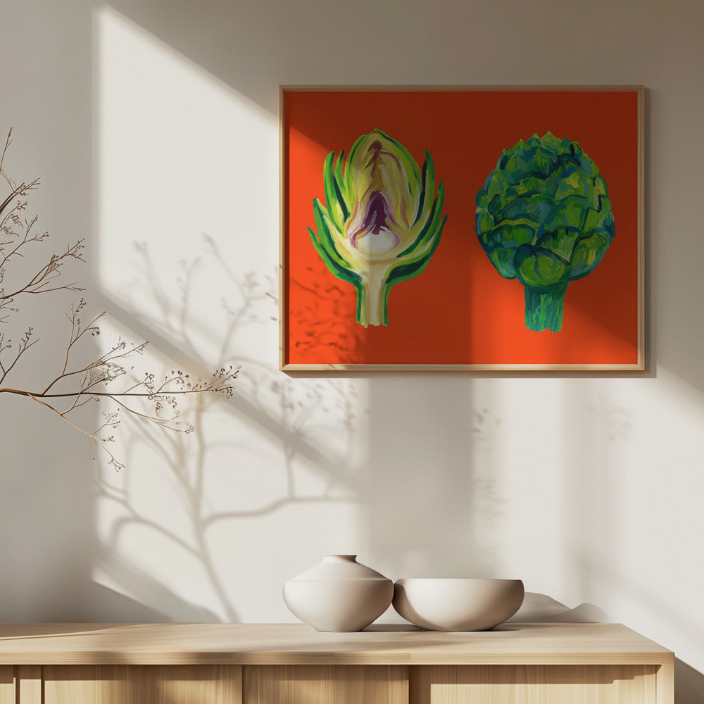 Artichokes On Orange | Poster