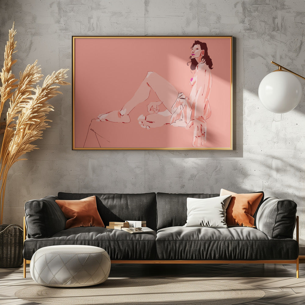 Flicka Sitter Rosa | Poster