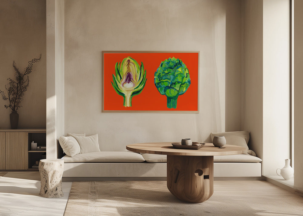 Artichokes On Orange | Poster