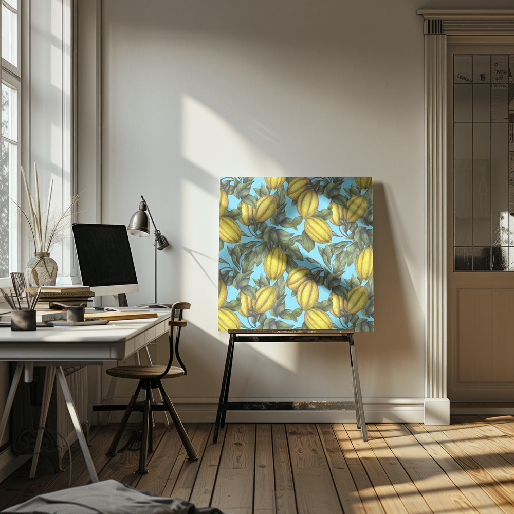 Motif de citron jaune à feuilles vertes | Toile