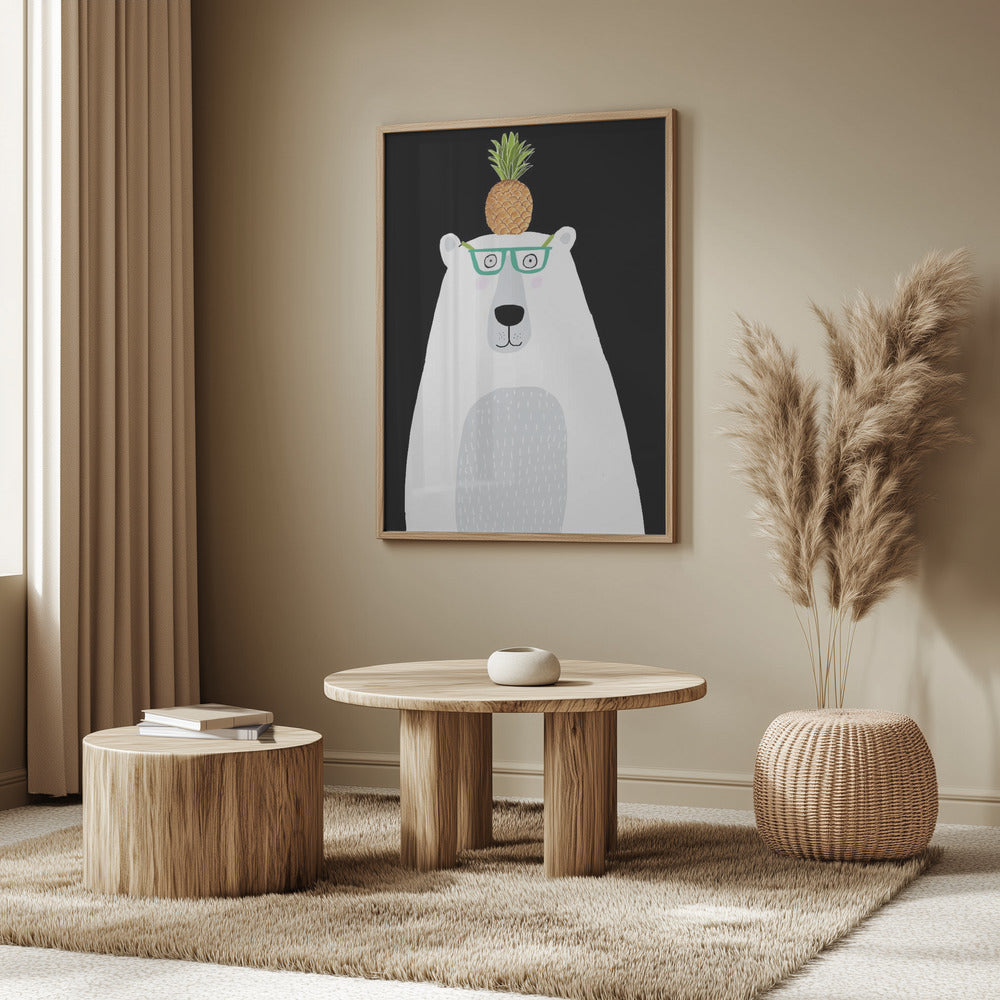 Funny White Polar Bear Wearing Glasses with Pineapple | Poster