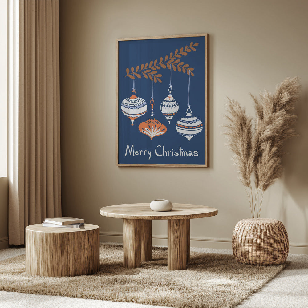 Fröhliche kleine Weihnachtskugeln blau | Poster