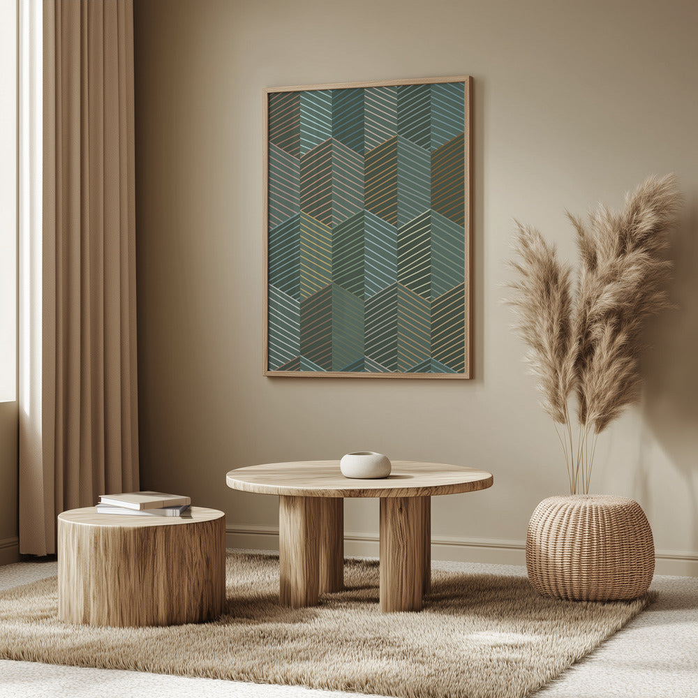 Floral Heritage herringbone forest green pattern | Poster