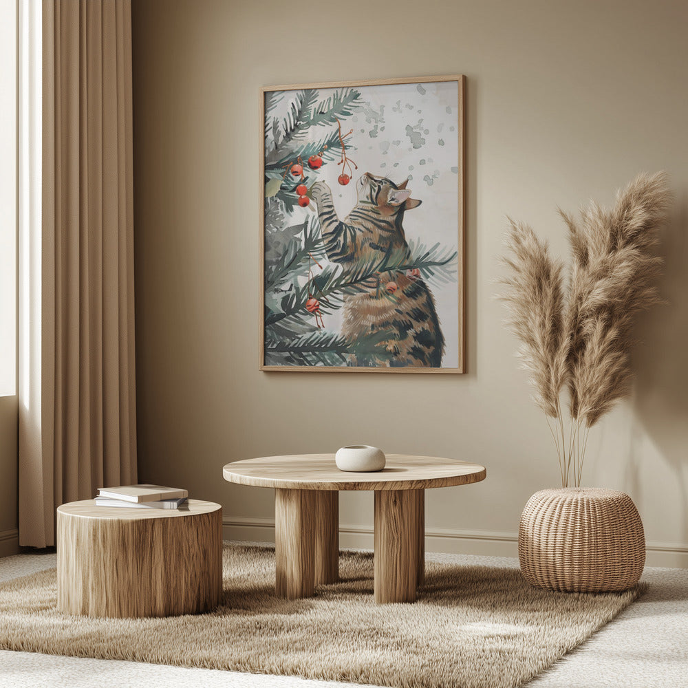 Kätzchen und Weihnachtsbaum | Poster