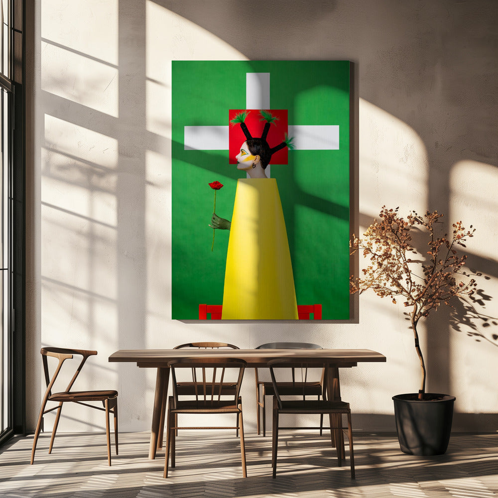 Fille avec des paumes sur la tête | Toile