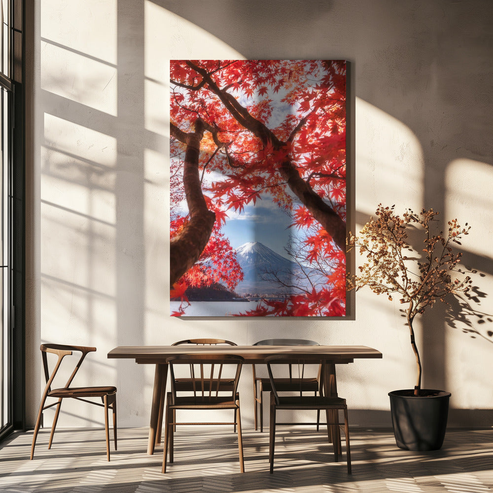 Le mont Fuji se pare de feuilles d'automne | Toile