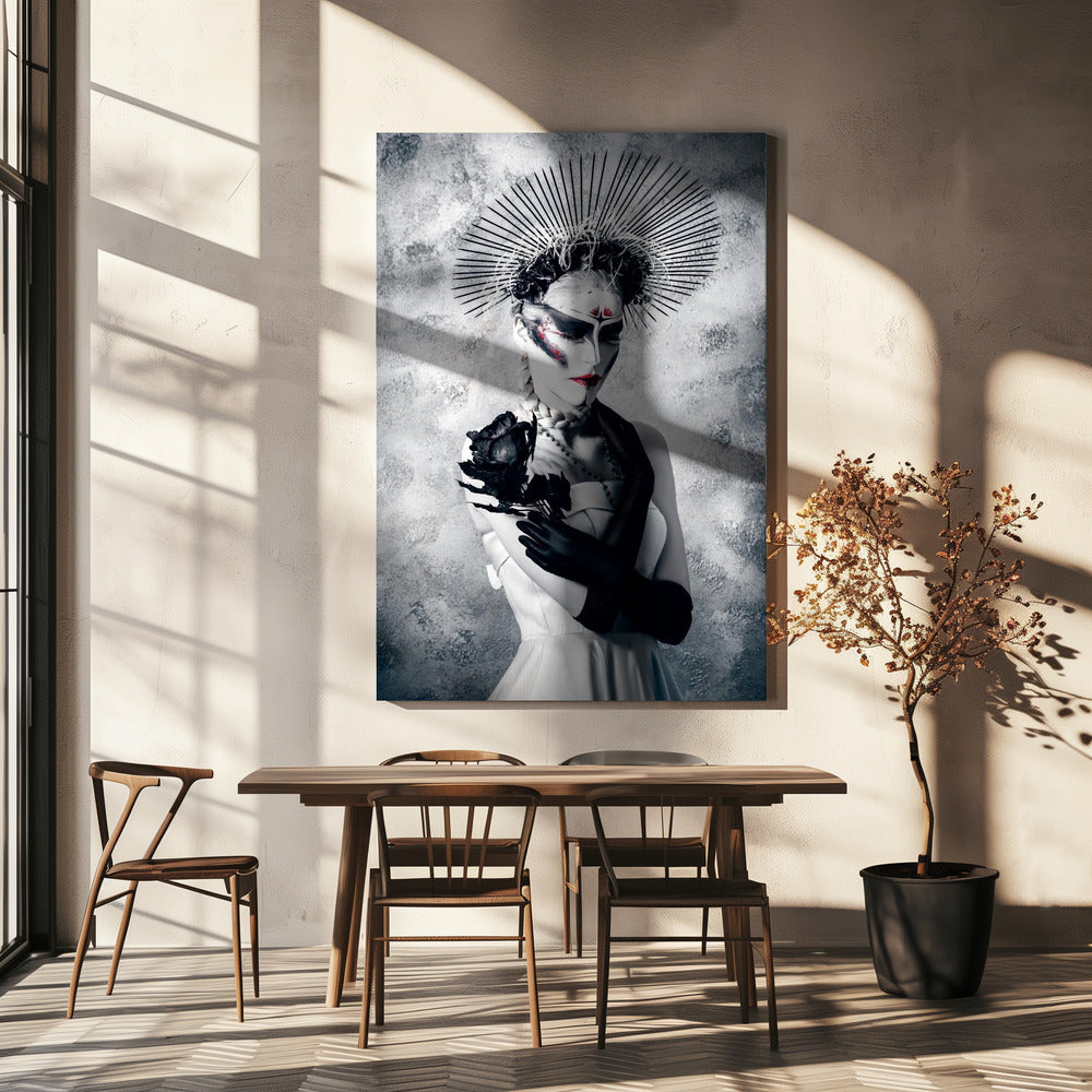 Une épine douloureuse sur une rose noire | Toile