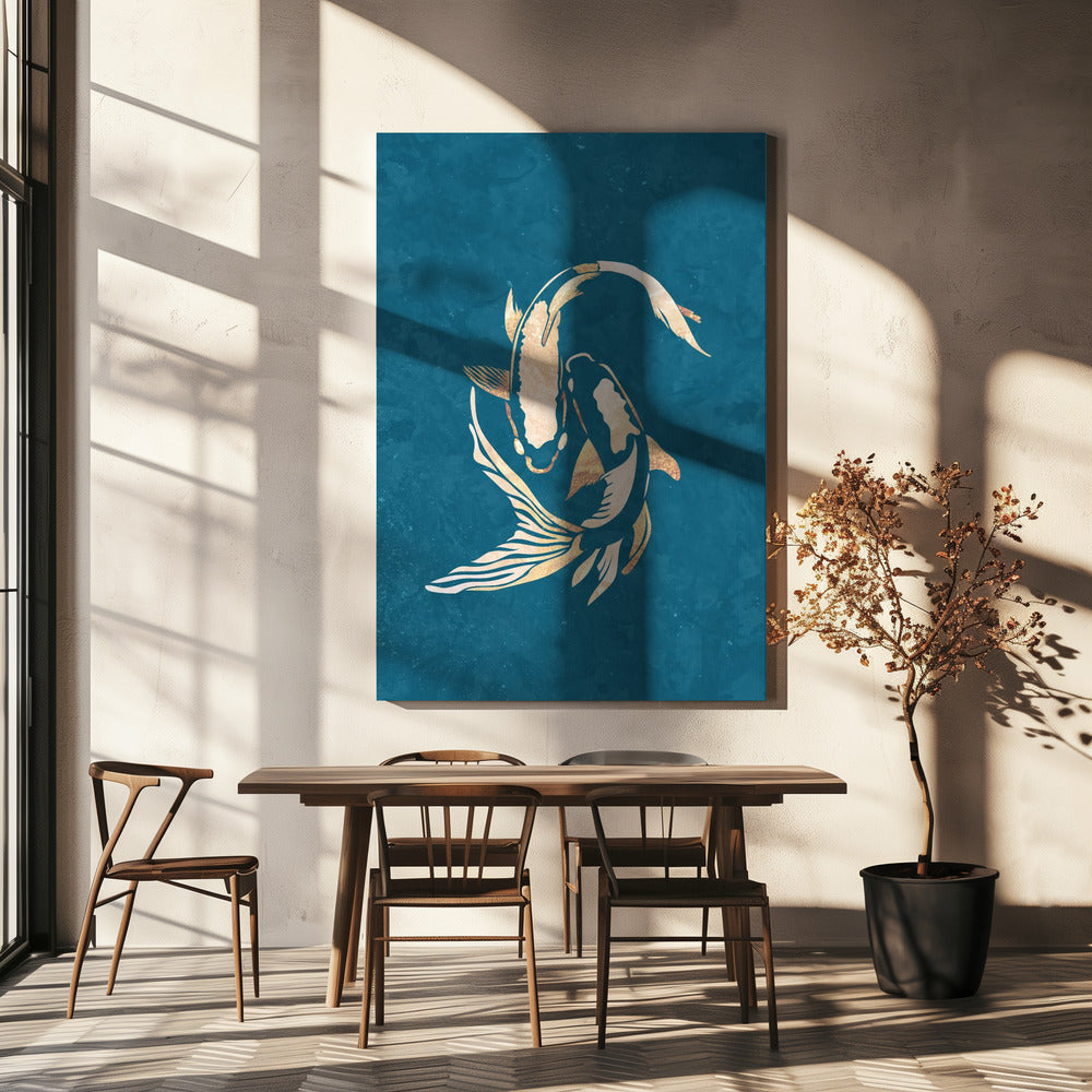 Gold Blue Koi Fish | Canvas