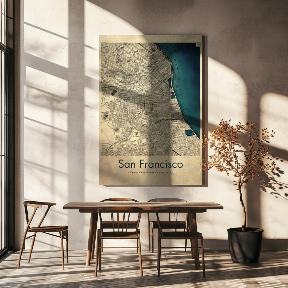 Mappa retrò di San Francisco | Stampe su Tela