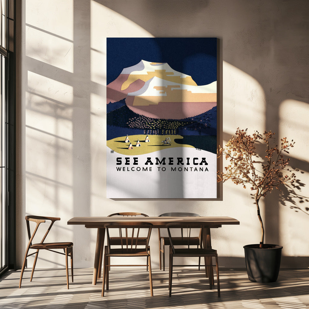 Lac America. Bienvenue au Montana (1936) Affiche de voyage par Richard Halls | Toile