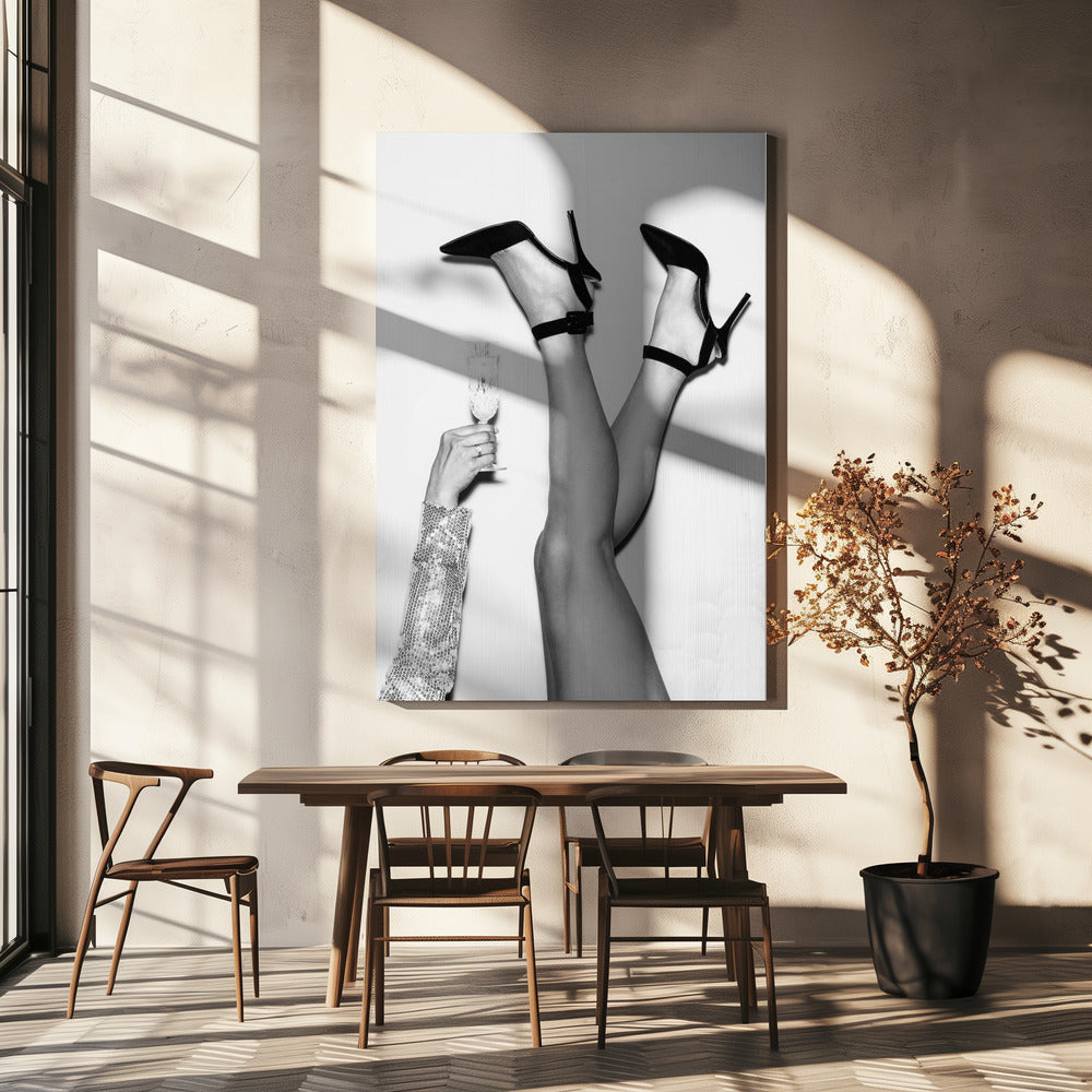 Jambes champagne noir et blanc | Toile