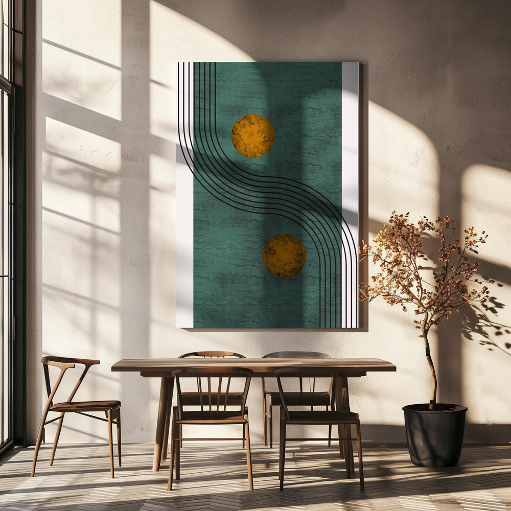 Toile en marbre aigue-marine avec sphère dorée