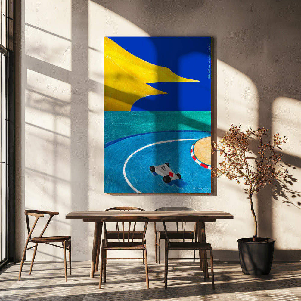 Grand Prix de Monaco, voiture de course sur la Côte d'Azur avec vue sur la mer Méditerranée | Tableaux sur Toile