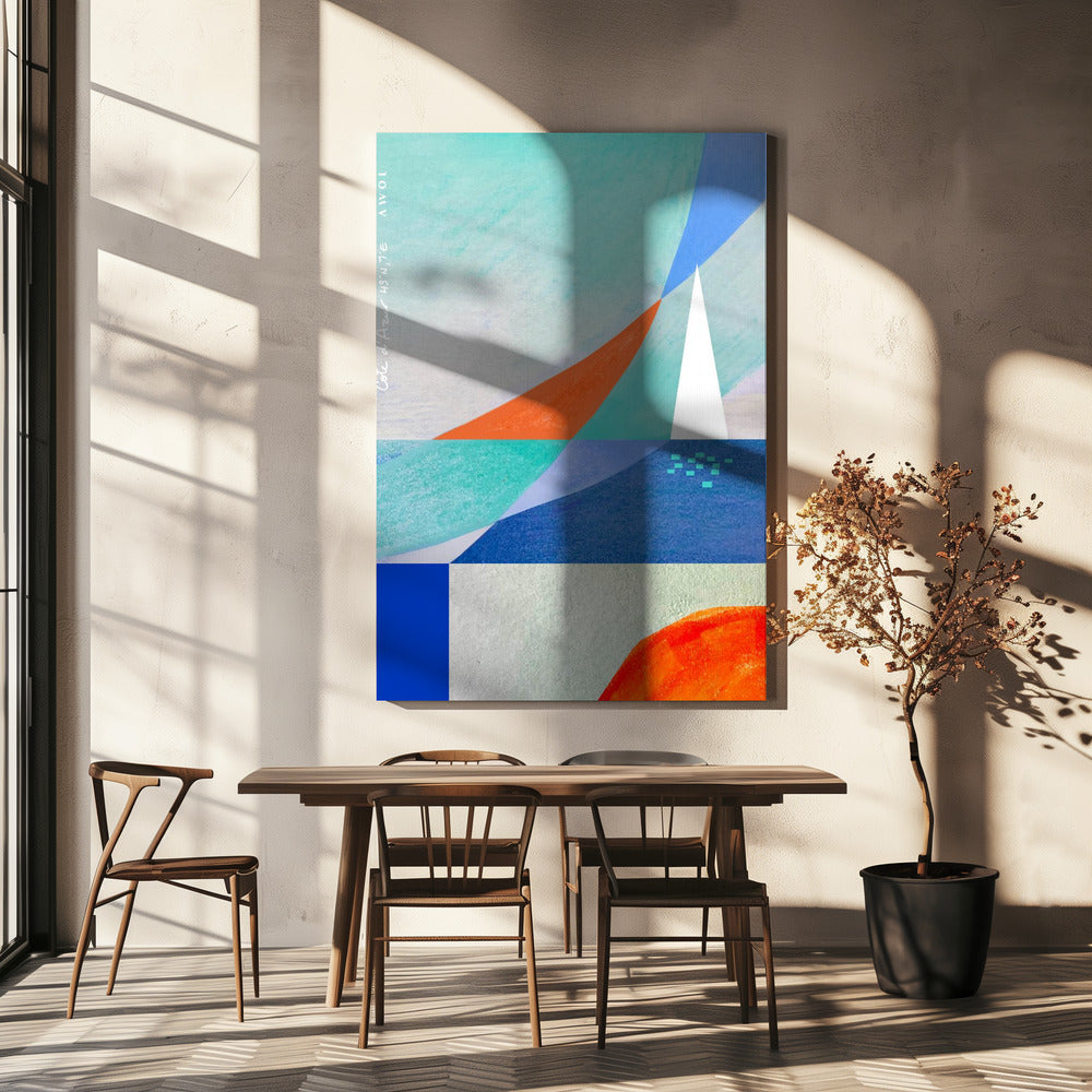 Paysage marin abstrait avec voilier blanc sur la Méditerranée, Côte d'Azur Art mural | Tableaux sur Toile