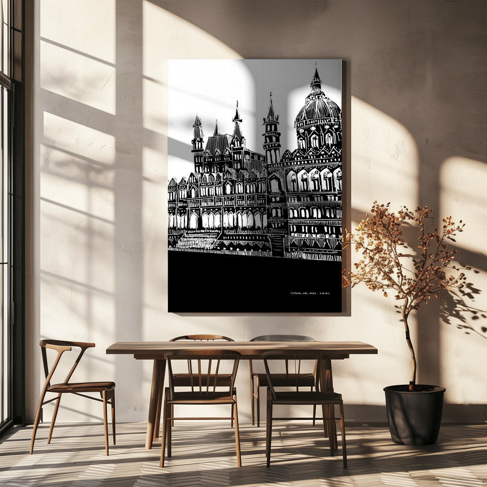 Budapest, Hongrie Art de la ville, dessin d'architecture en noir et blanc | Tableaux sur Toile