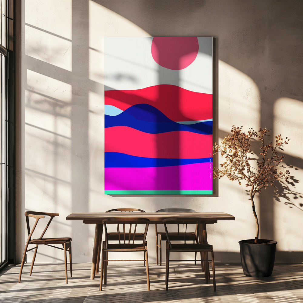 Impression d'art océanique minimaliste avec lever de soleil sur une mer abstraite, impression d'art nautique | Tableaux sur Toile
